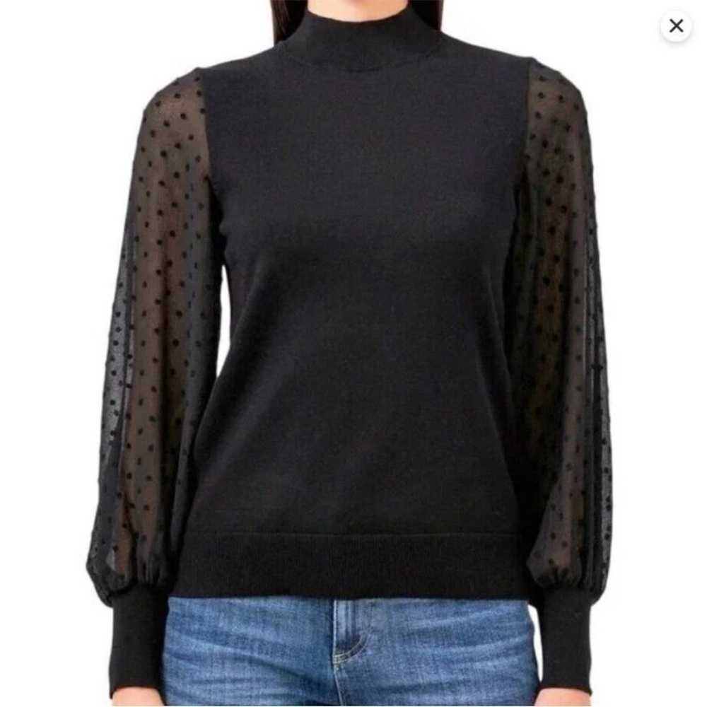 Vince Camuto Women's Clip Dot balloon sleeve Pullover blouse Sweater. Black Xxl